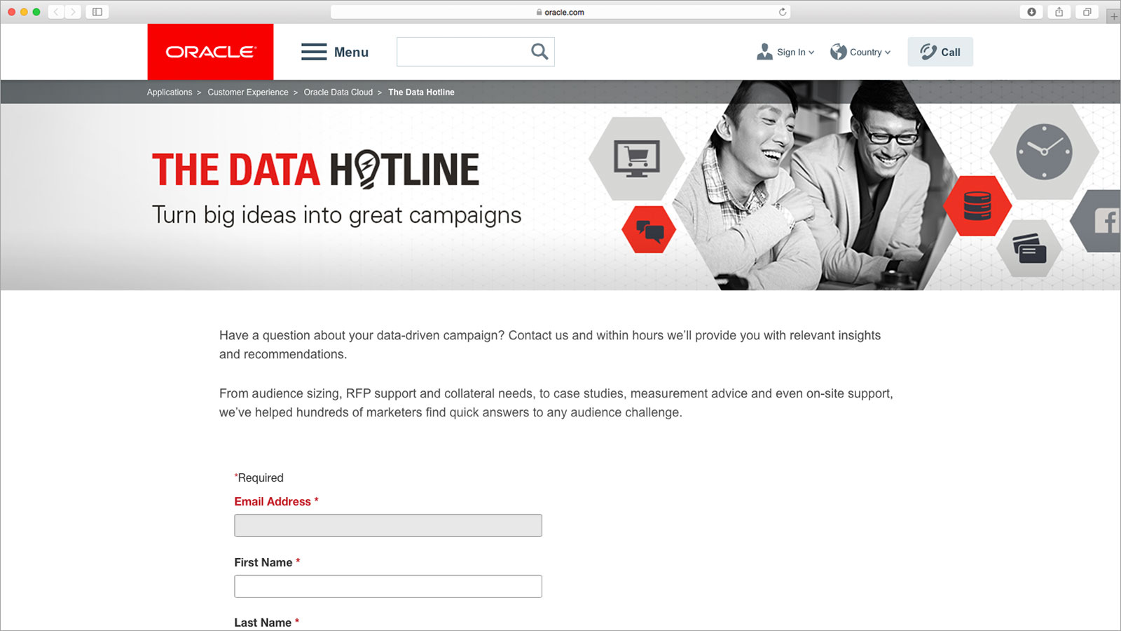 Oracle Data Cloud: The Data Hotline – Brand Identity Web Banner