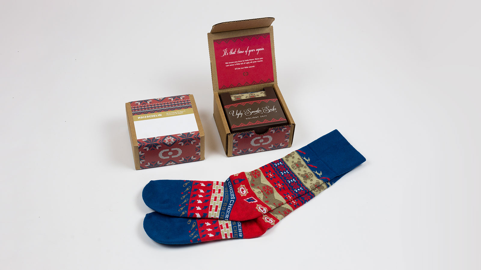 Ugly Sweater Socks Holiday Direct Mail Promotion – Packaging with Unfolded Socks