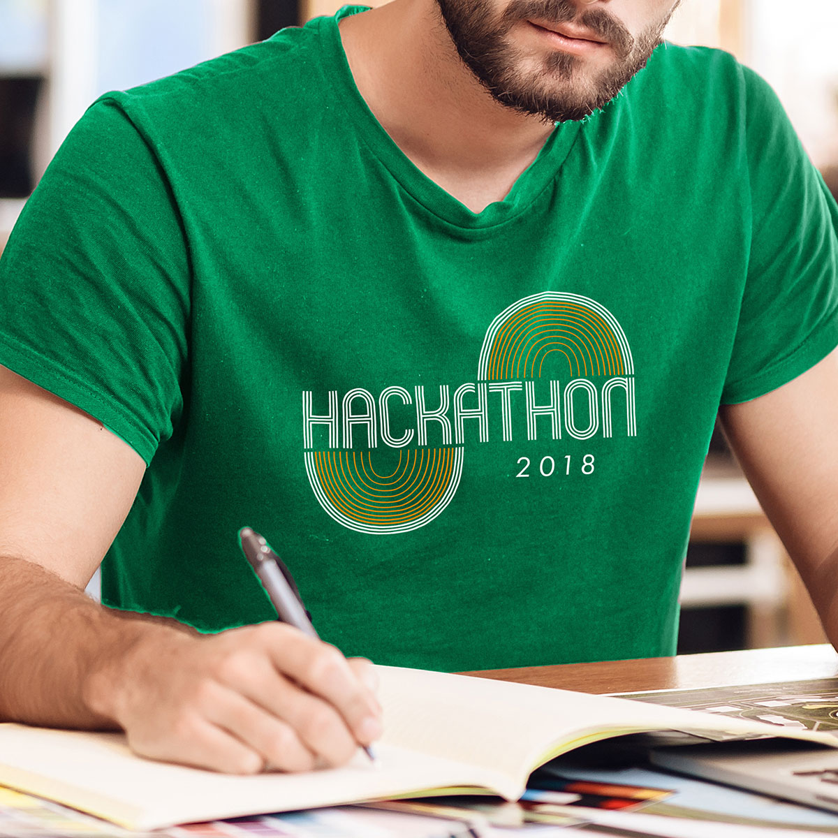 Oracle Data Cloud – Hackathon 2018: Man Wearing Green Retro T-Shirt Design
