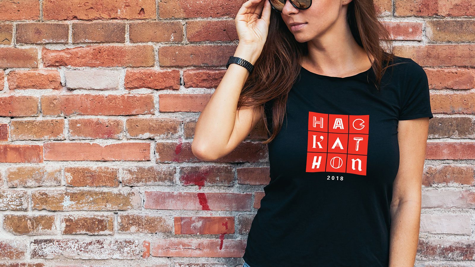 Oracle Data Cloud – Hackathon 2018: Woman Wearing Typographic Grid T-Shirt Design