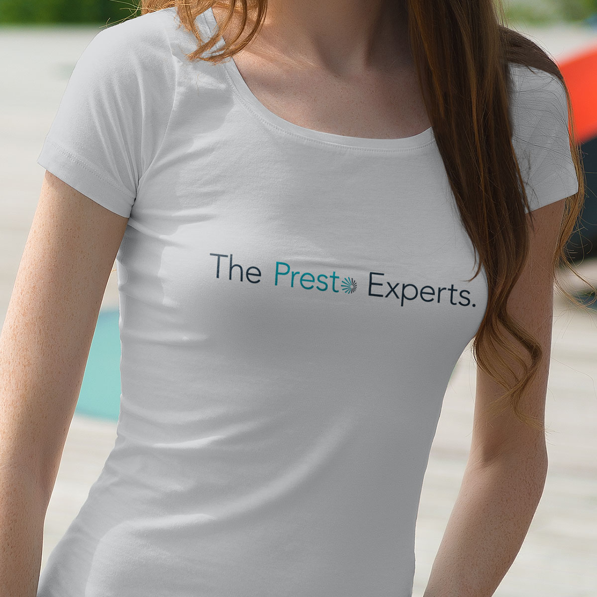 Starburst Data Brand Identity – Woman Wearing The Presto Experts T-Shirt Design