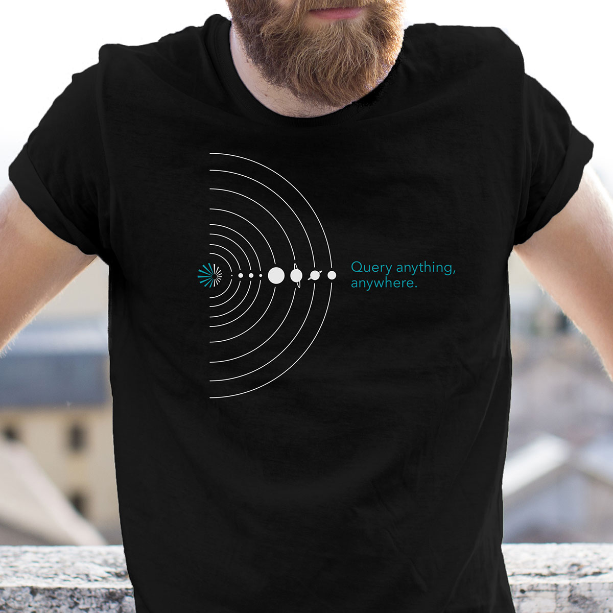 Starburst Data Brand Identity – Man Wearing Solar System T-Shirt Design