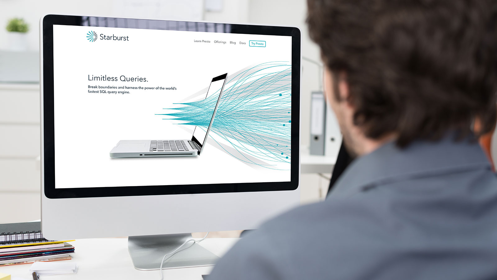 Starburst Data Brand Identity – Website Design: Homepage on a Desktop Monitor