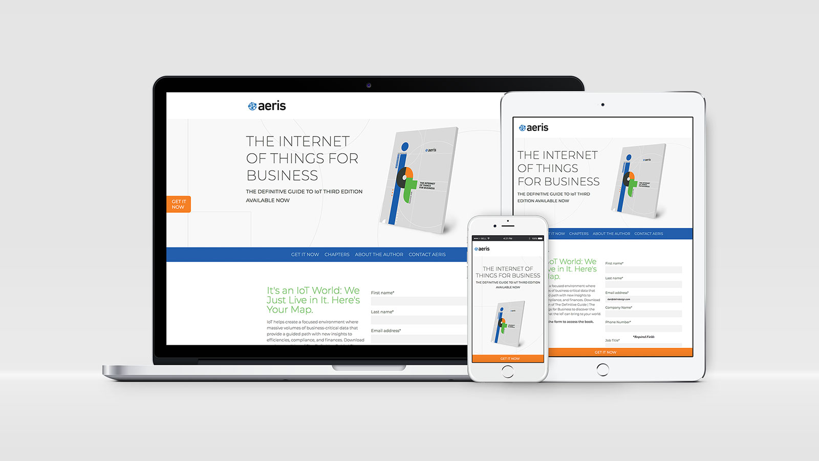 Aeris Internet of Things for Business 3rd Edition Book Campaign – Landing Page Design on Multiple Devices