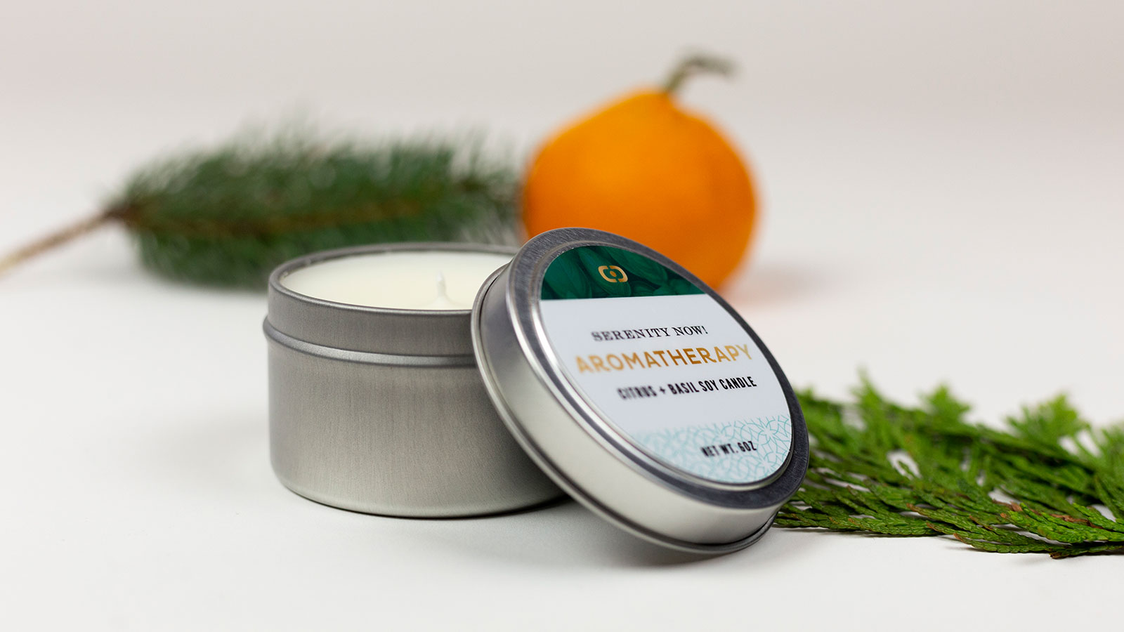 Delin Design Holiday 2018 Stress Kit Direct-Mail Promotion: "Serenity Now!" Citrus Basil Candle