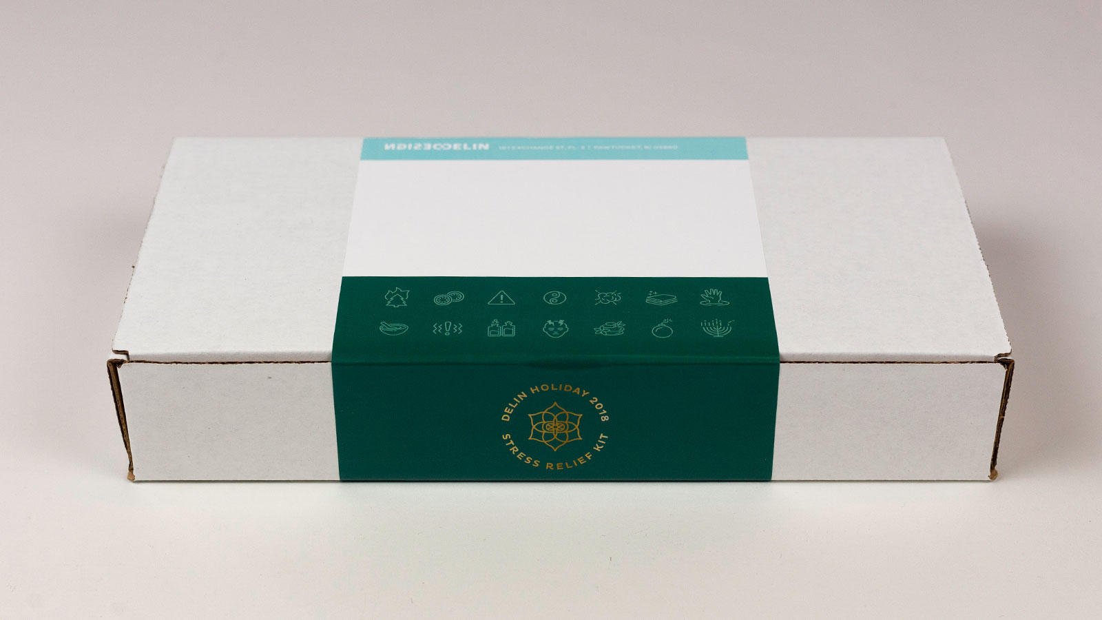 Delin Design Holiday 2018 Stress Kit Direct-Mail Promotion: Box Exterior Top