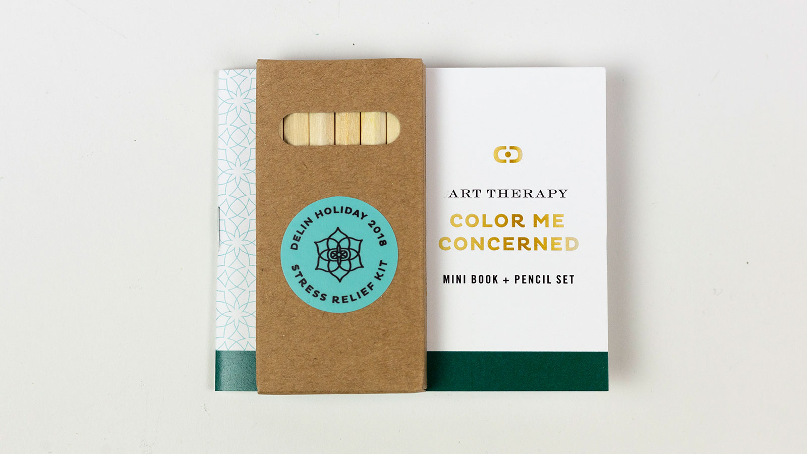 Delin Design Holiday 2018 Stress Kit Direct-Mail Promotion: "Color Me Concerned" Coloring Book + Pencil Set