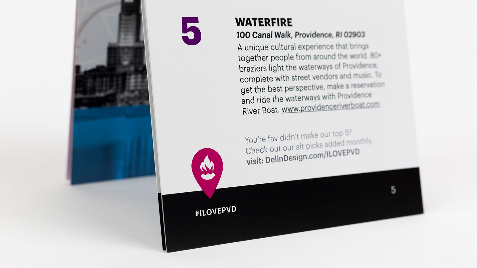 Delin Design Valentine's Day 2019 Direct Mail Promotion: #ILovePVD Booklet, WaterFire Icon Detail